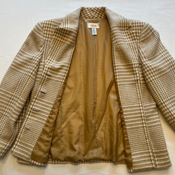 Talbots Wool Cashmere Tan Houndstooth Plaid Preppy Old Money Blazer Size 10 - Picture 7 of 9